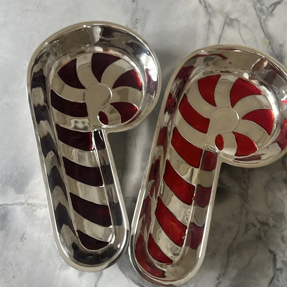 Set of 2 Vintage Silver Plated 8” Candy Cane Design Dish Collection By Godinger